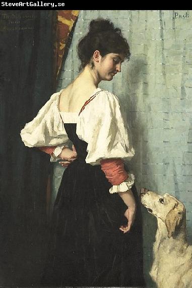 Therese Schwartze Young Italian woman with a dog called Puck.